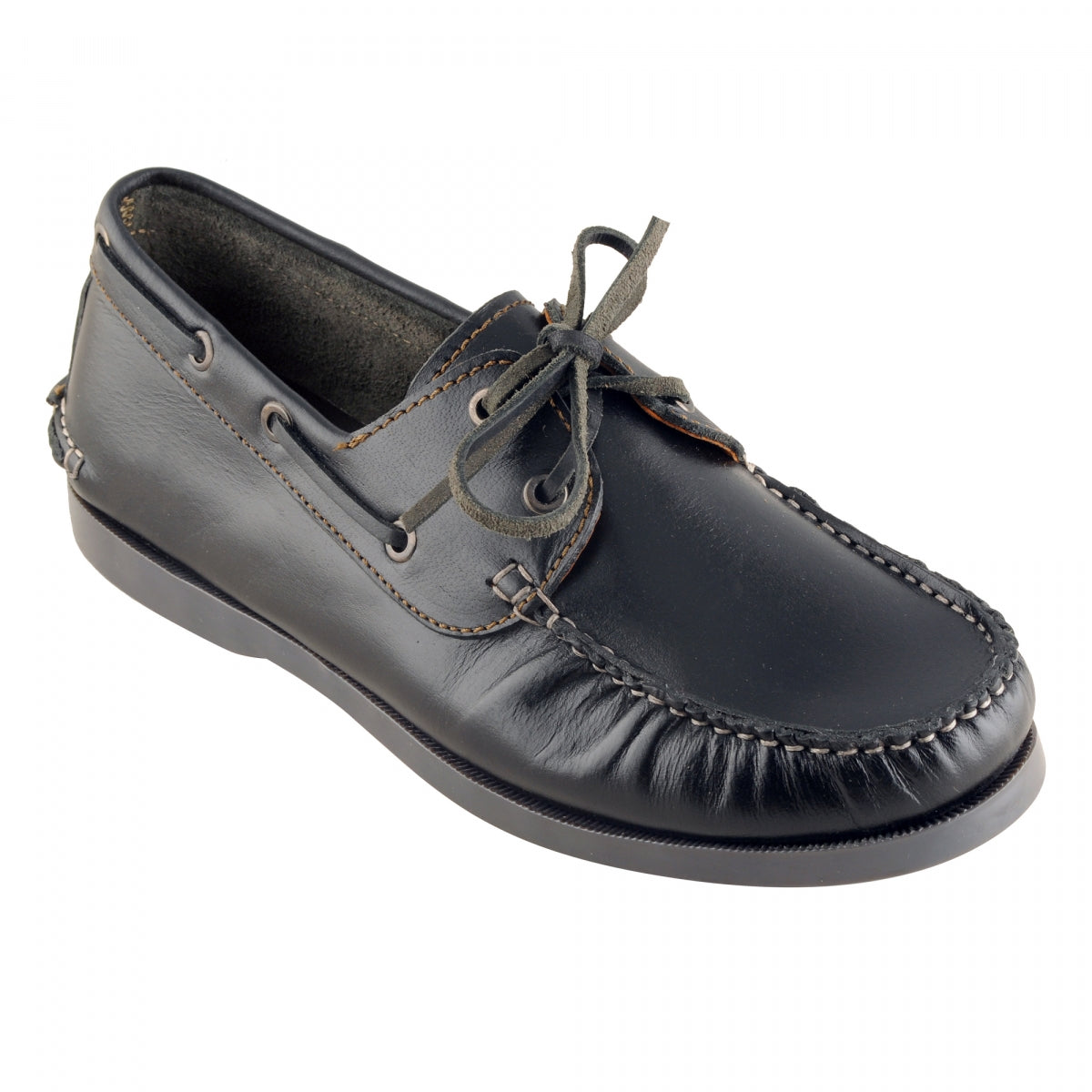 True Moccasin Pure Leather Black Boat Shoes Timber(Black