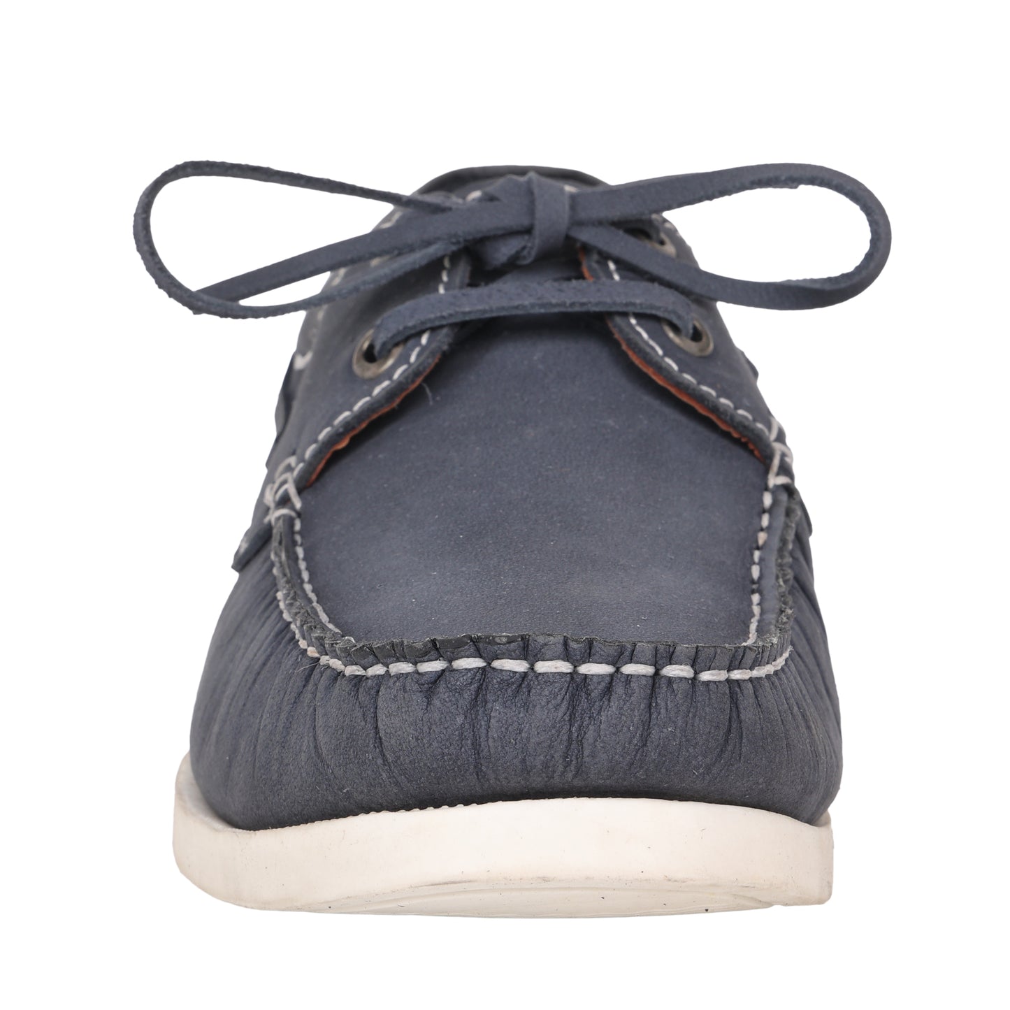 True Moccasin Pure Leather, Navy Blue Boat Shoes with White Sole - TIMBERWHBLU