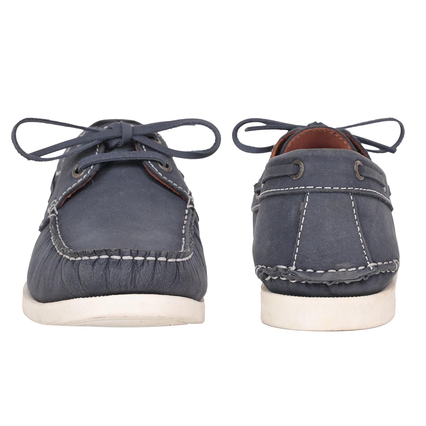 True Moccasin Pure Leather, Navy Blue Boat Shoes with White Sole - TIMBERWHBLU