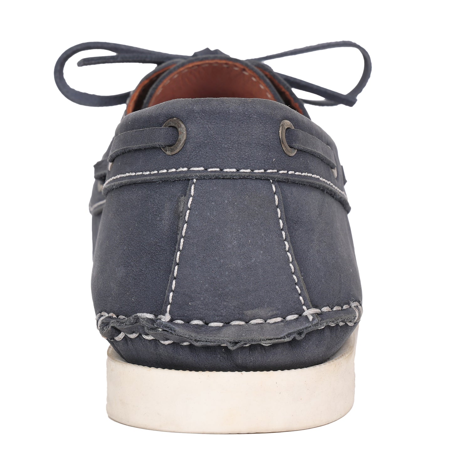 True Moccasin Pure Leather, Navy Blue Boat Shoes with White Sole - TIMBERWHBLU