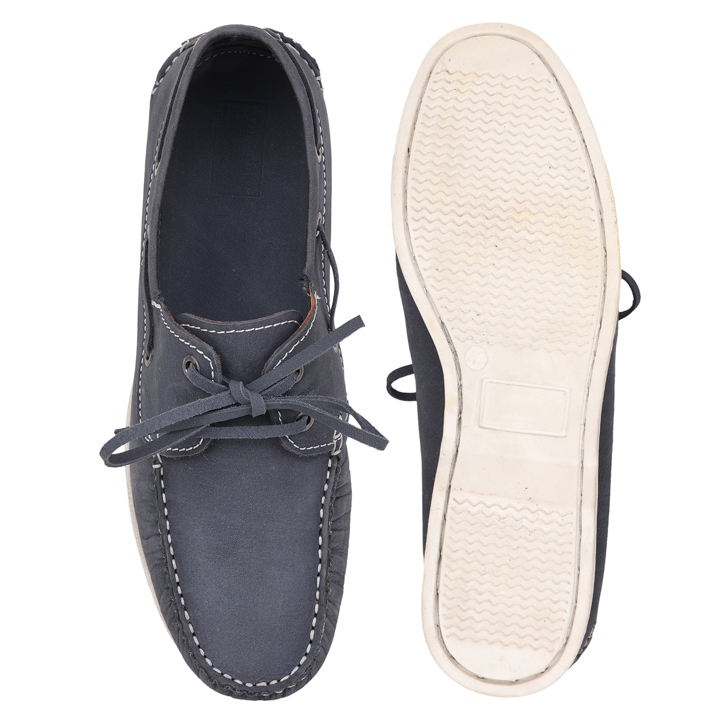 True Moccasin Pure Leather, Navy Blue Boat Shoes with White Sole - TIMBERWHBLU