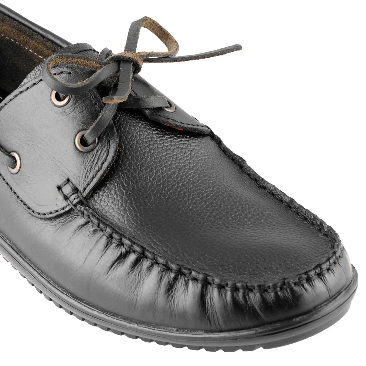 Pure Leather Black Boat Shoes with Rubber Sole - Timberam