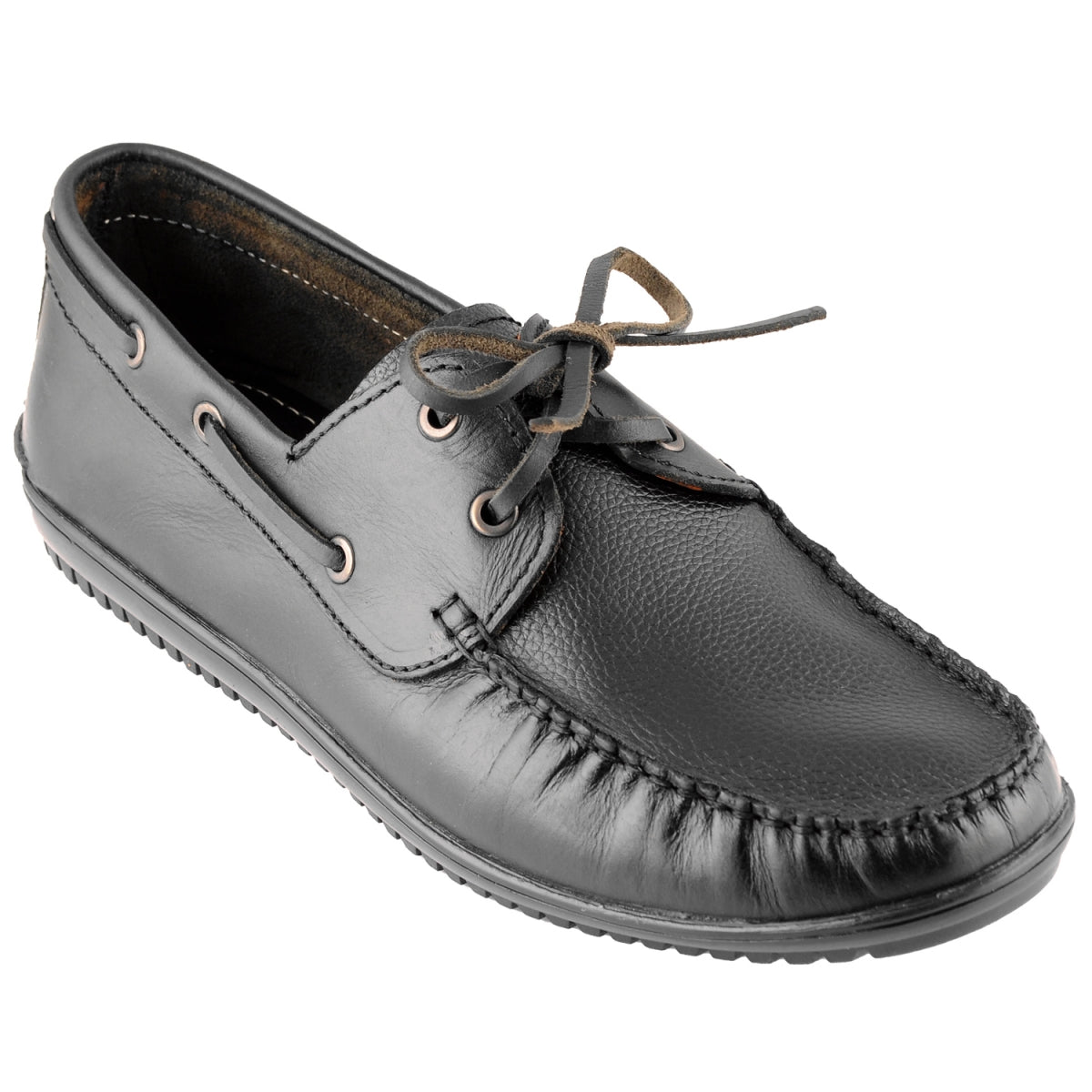 Pure Leather Black Boat Shoes with Rubber Sole - Timberam