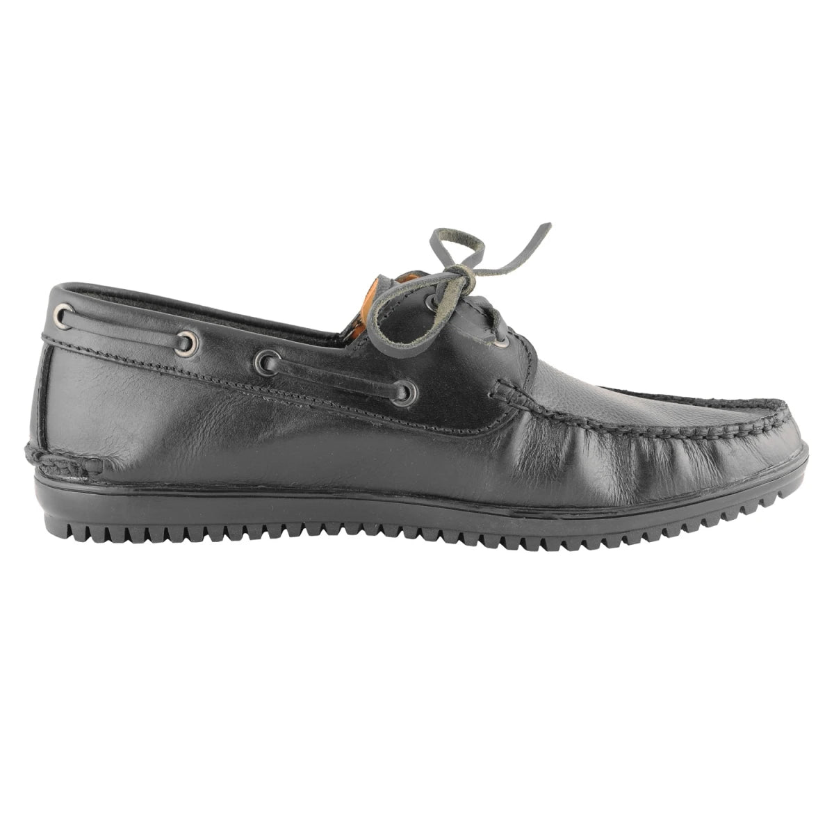 Pure Leather Black Boat Shoes with Rubber Sole - Timberam
