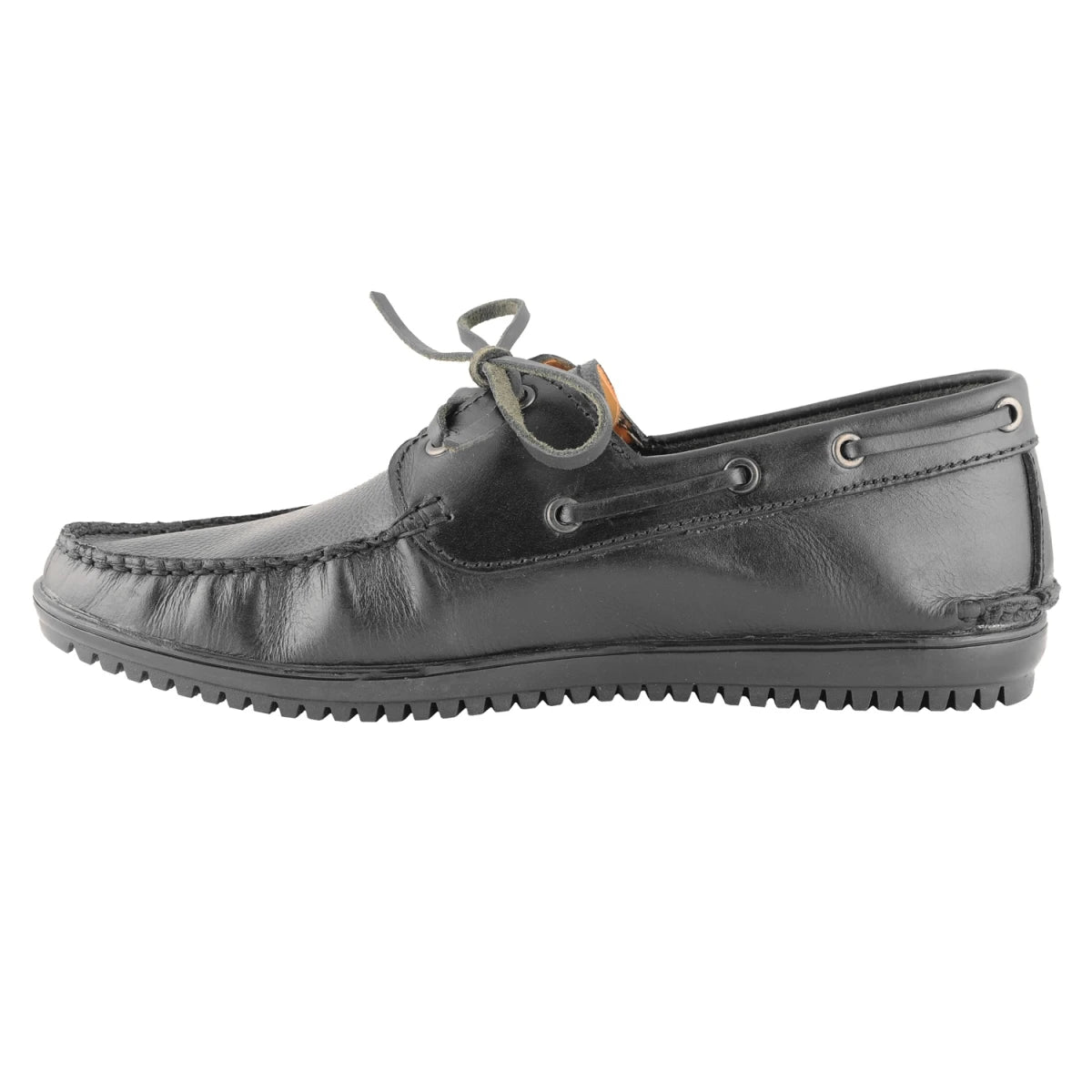 Pure Leather Black Boat Shoes with Rubber Sole - Timberam