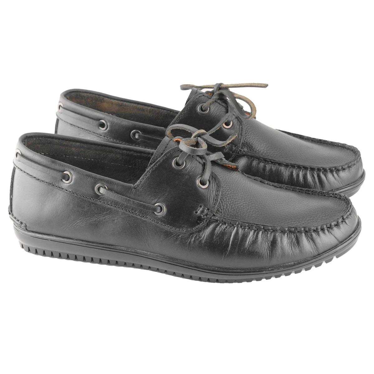 Pure Leather Black Boat Shoes with Rubber Sole - Timberam