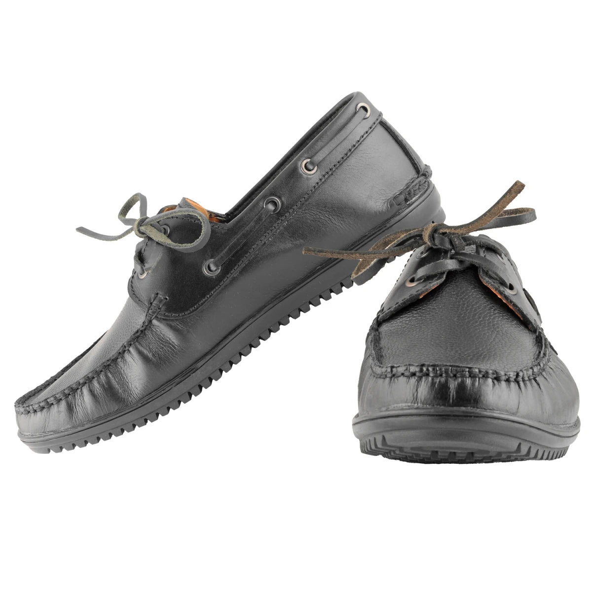 Pure Leather Black Boat Shoes with Rubber Sole - Timberam