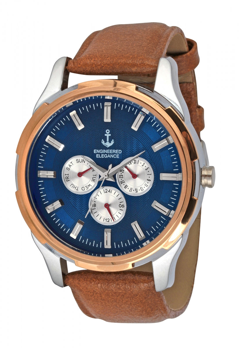 TZARO 3D Intricate Texture Tan Color Multifunction Watch: Anchor, ZGL9007RGBL