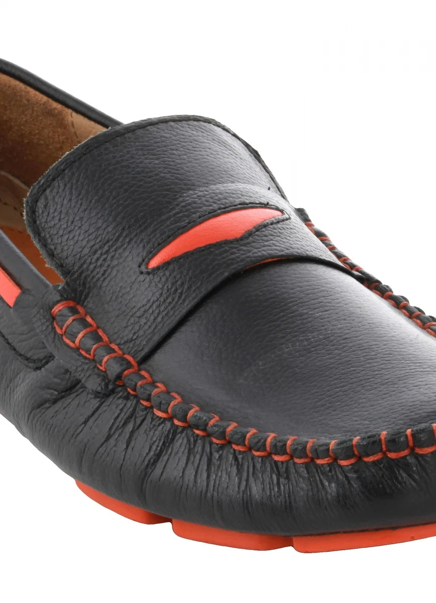 Pure Leather Black Driving Shoes - ZN2340BLKORN