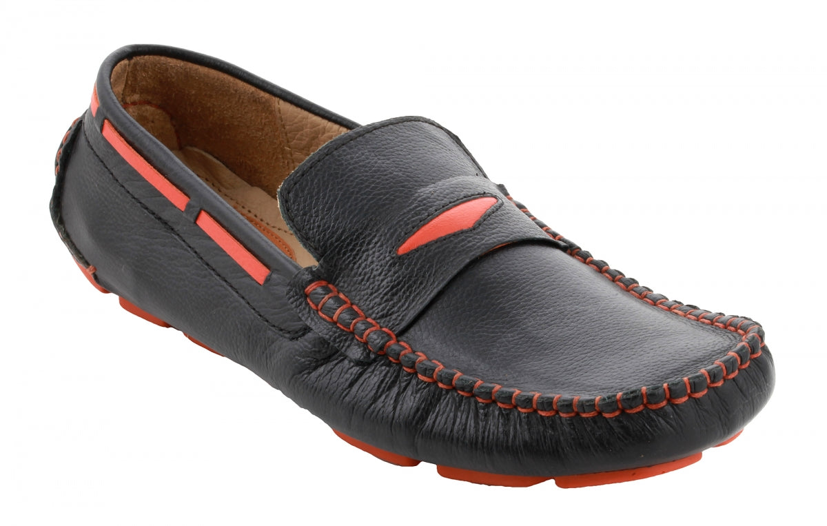 Black Orange Leather Driving Shoes