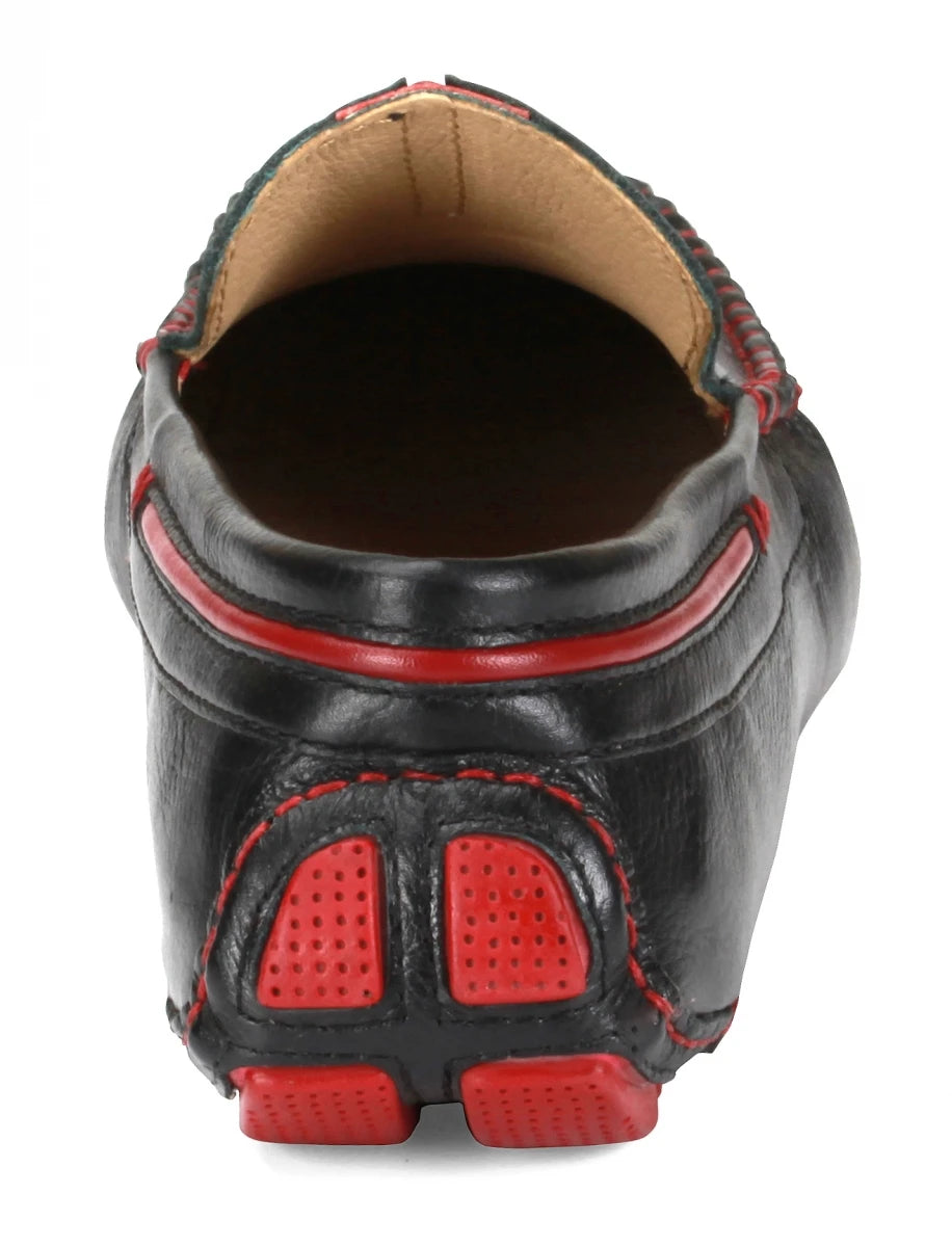 Genuine Leather Black Burgundy Driving Shoes - ZN2341BLKPIP