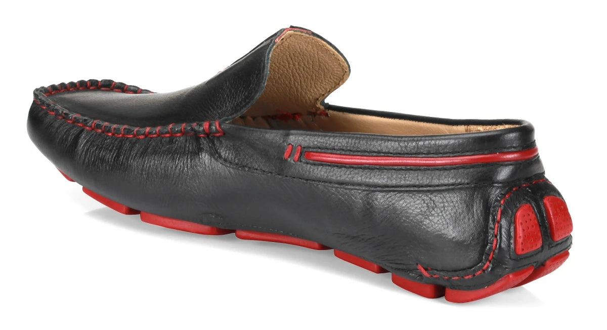 Genuine Leather Black Burgundy Driving Shoes - ZN2341BLKPIP
