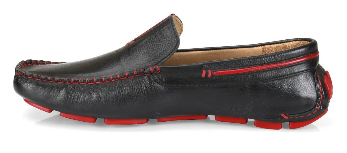 Genuine Leather Black Burgundy Driving Shoes - ZN2341BLKPIP