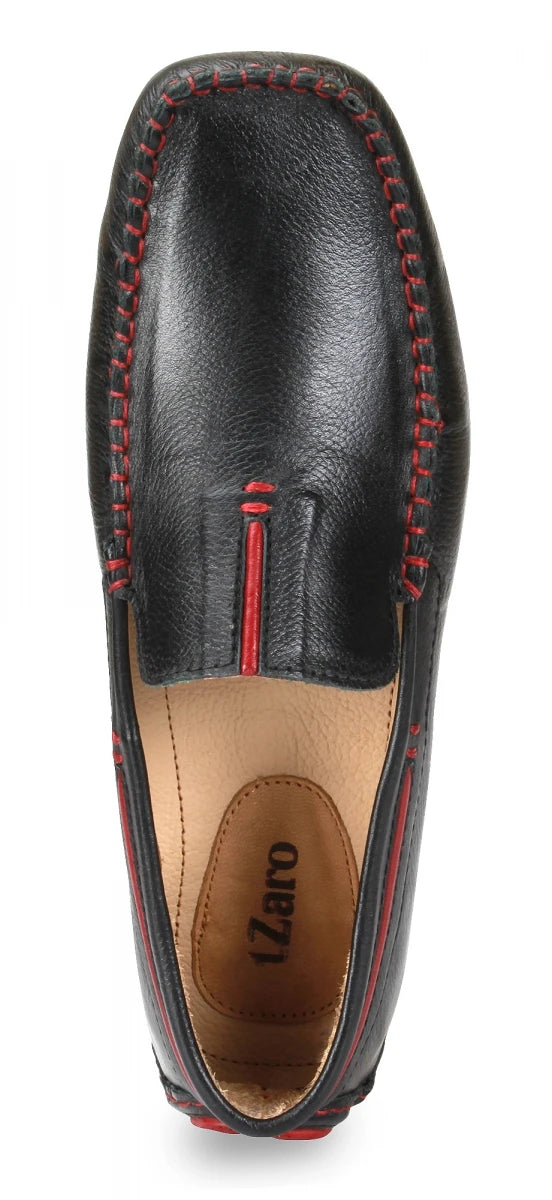 Genuine Leather Black Burgundy Driving Shoes - ZN2341BLKPIP