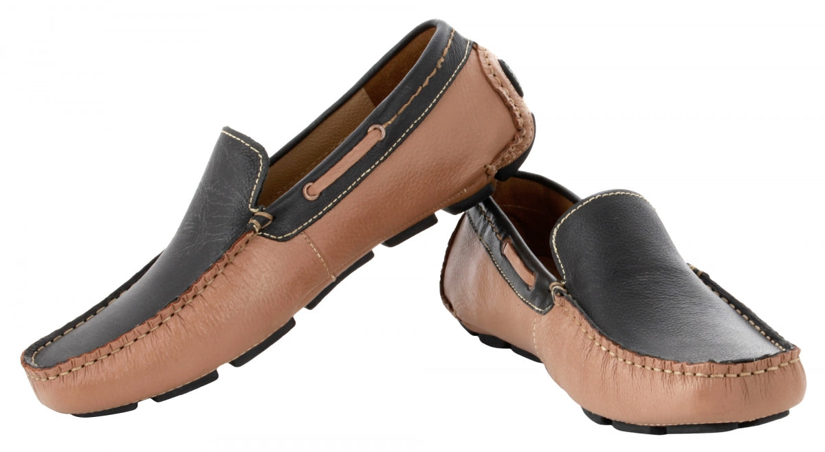 TZARO Beige Black Driving Shoes - ZN23501BGBL