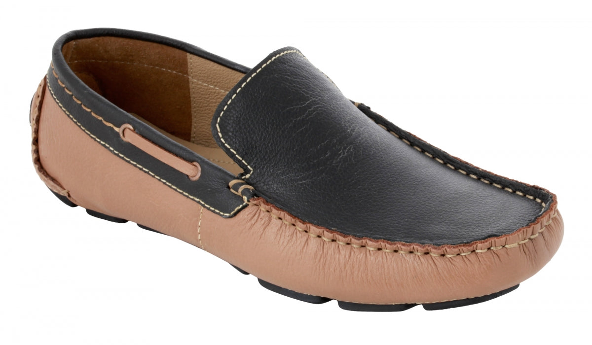 Beige Black Leather Driving Shoes