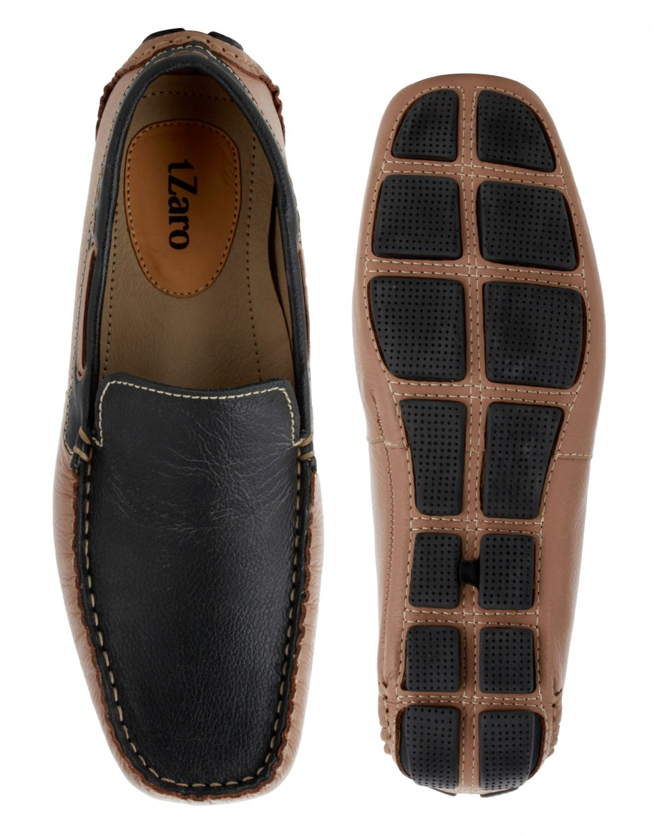 TZARO Beige Black Driving Shoes - ZN23501BGBL