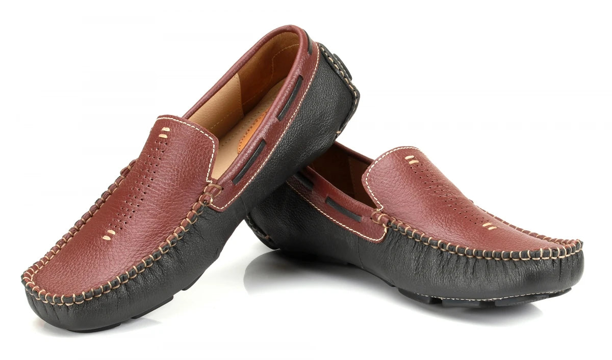 Pure Leather Twin Color Driving Shoes - ZN23502MRGRY