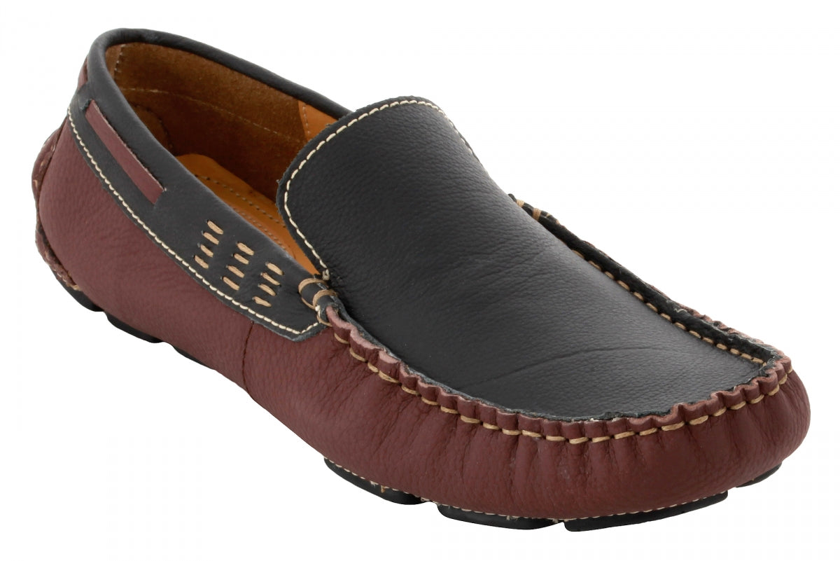 Maroon Black Leather Driving Shoes