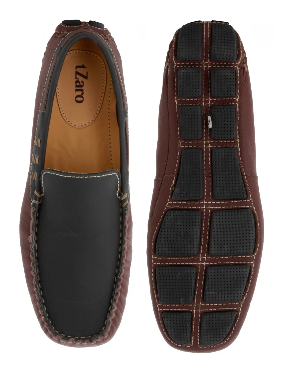 Genuine Leather Maroon Color Driving Shoes - ZN23504MRBLK