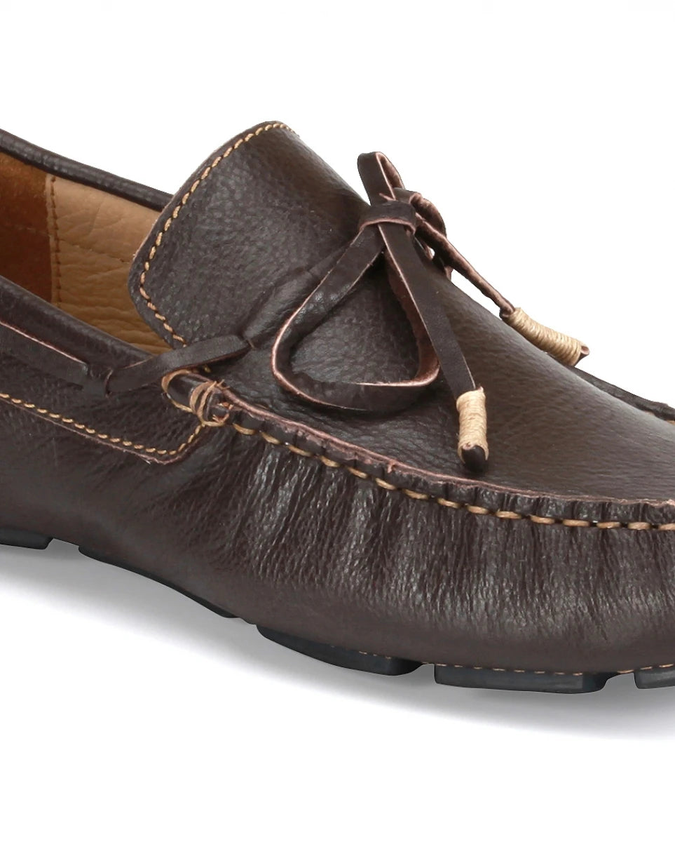 Genuine Leather Chocolate Color Driving Shoes - ZN23B12DKCHC