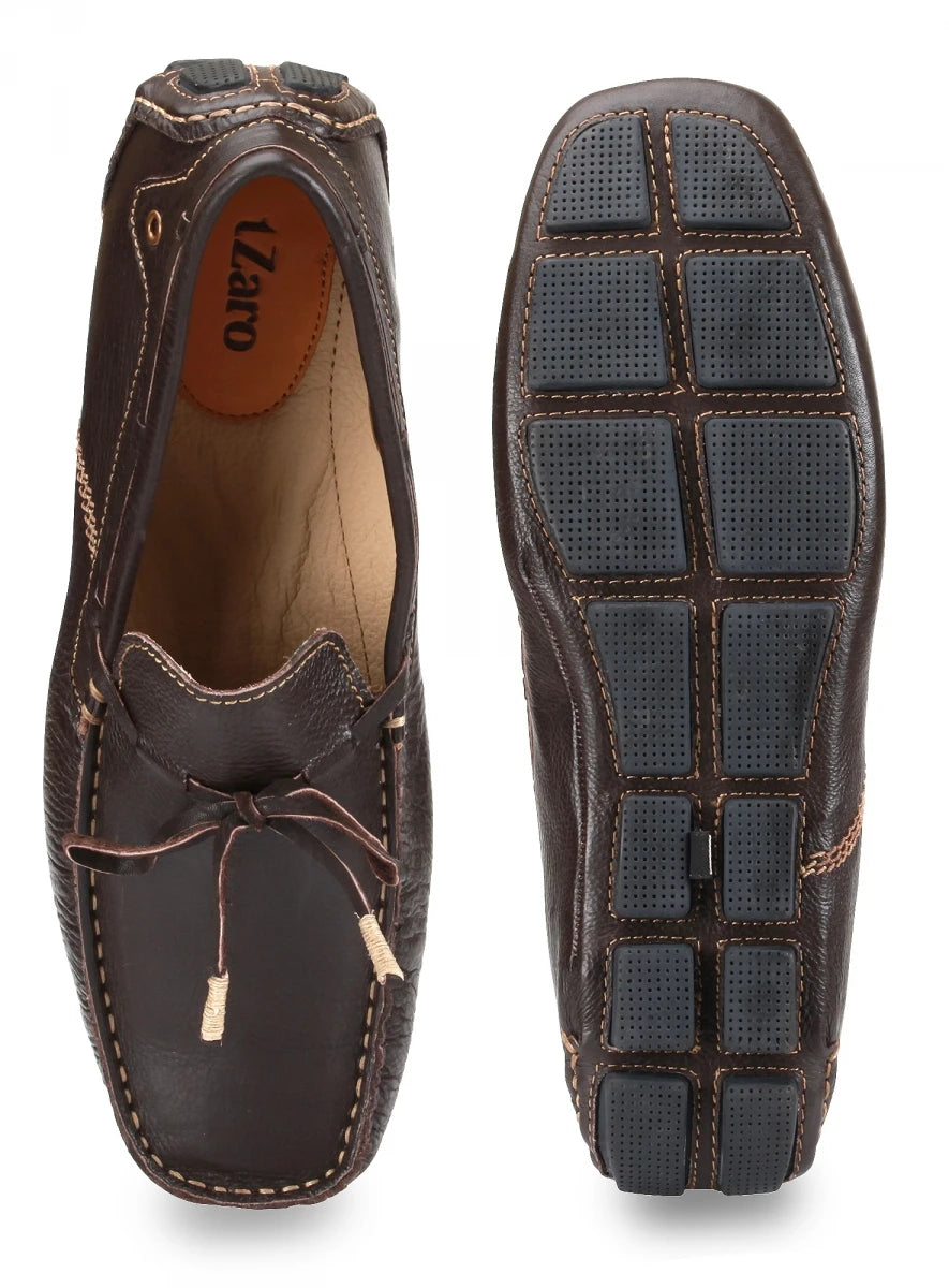 Genuine Leather Chocolate Color Driving Shoes - ZN23B12DKCHC