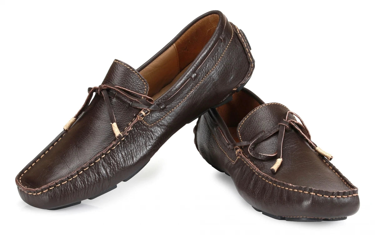 Genuine Leather Chocolate Color Driving Shoes - ZN23B12DKCHC