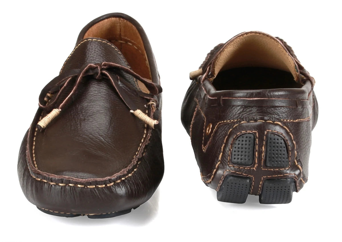 Genuine Leather Chocolate Color Driving Shoes - ZN23B12DKCHC