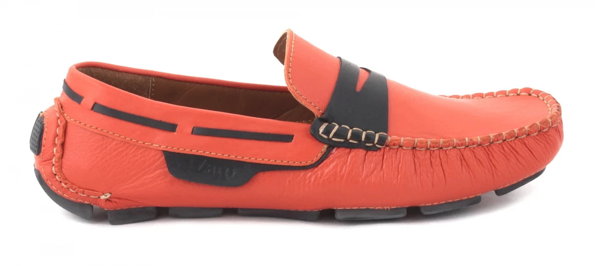 Pure Leather Orange Color Driving Shoes - STN2331Orng