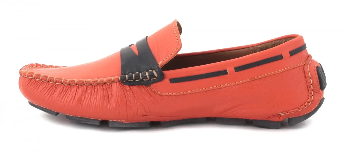 Pure Leather Orange Color Driving Shoes - STN2331Orng
