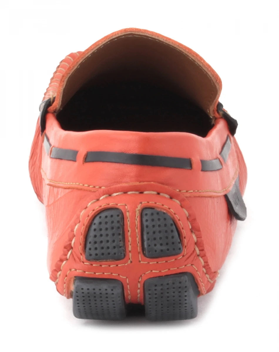 Pure Leather Orange Color Driving Shoes - STN2331Orng