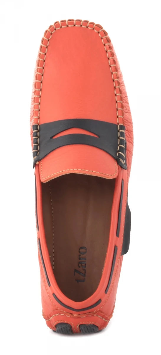 Pure Leather Orange Color Driving Shoes - STN2331Orng