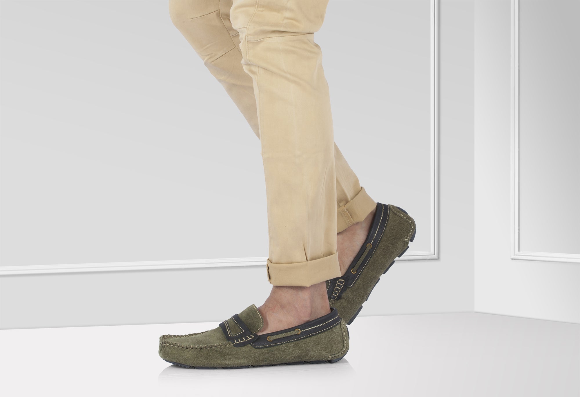 Genuine Leather Olive Driving Shoes - ZTN2337OLVBLK - Showcase Image 1
