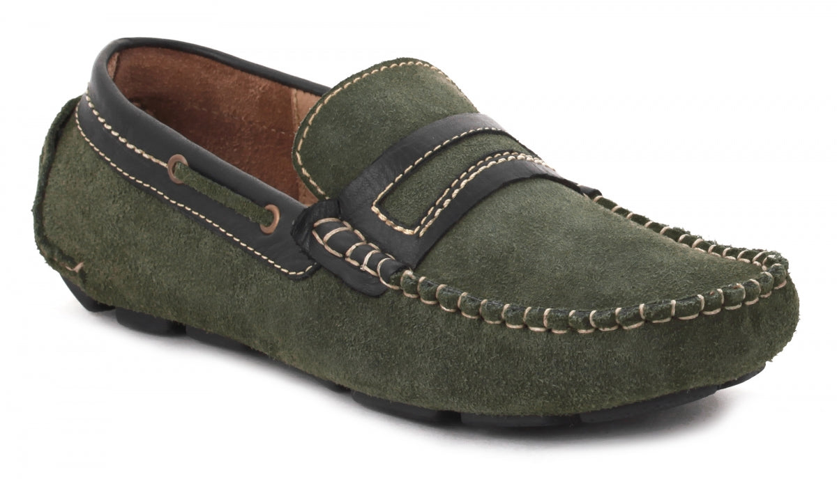 Olive & Black Leather Driving Shoes