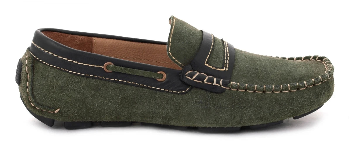 Genuine Leather Olive Driving Shoes - ZTN2337OLVBLK