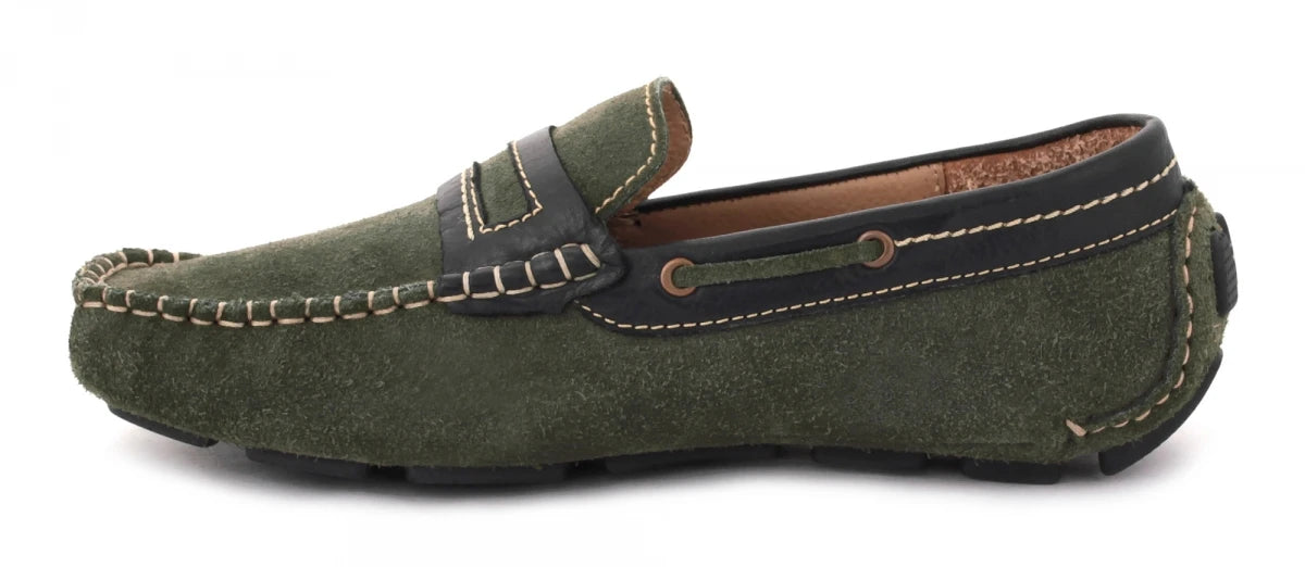 Genuine Leather Olive Driving Shoes - ZTN2337OLVBLK