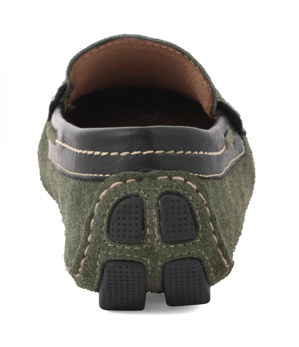 Genuine Leather Olive Driving Shoes - ZTN2337OLVBLK