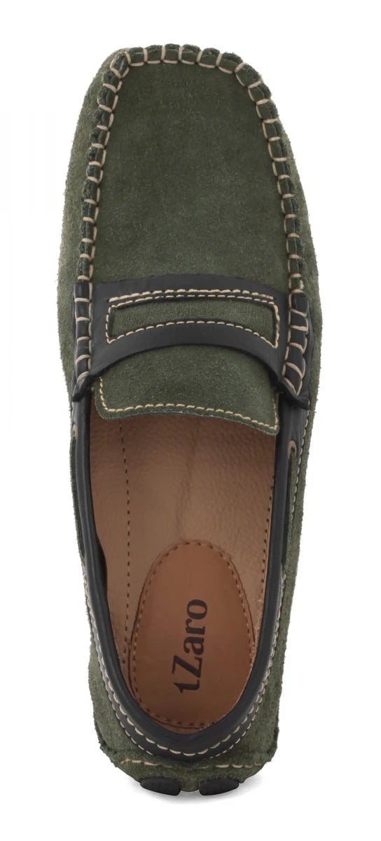 Genuine Leather Olive Driving Shoes - ZTN2337OLVBLK