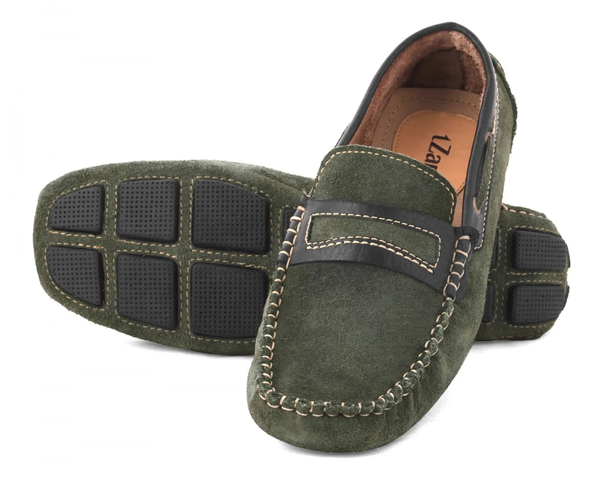 Genuine Leather Olive Driving Shoes - ZTN2337OLVBLK