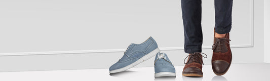TZARO genuine leather brogues two styles blue wingtip sneaker sole and brown cap toe brogue men navy jeans – TZARO