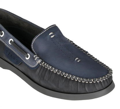 Pure  Leather Navy Blue Boat Shoes  - USS Nimitz, BOAT101BLBK