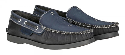 Pure  Leather Navy Blue Boat Shoes  - USS Nimitz, BOAT101BLBK