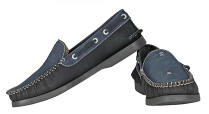Pure  Leather Navy Blue Boat Shoes  - USS Nimitz, BOAT101BLBK