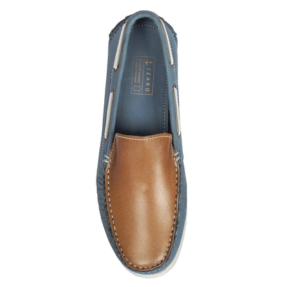 TZARO Genuine Leather Boat Shoe - Blue Akagi, BOAT182NBTan
