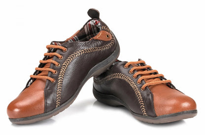 Pure Leather Brown & Tan Sneakers - Chicago, BON1402CHCTAN