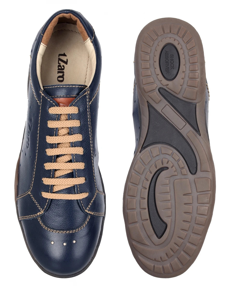 Pure Leather Navy-Blue Sneakers - Hagen, BON1403SANBLU