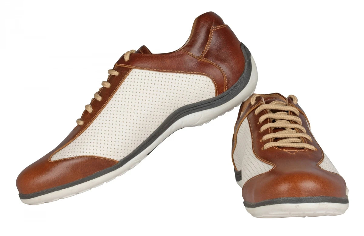 Pure Leather Tan & White Sneakers - Dublin, BON1411WHTAN