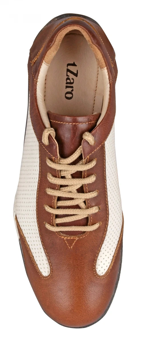 Pure Leather Tan & White Sneakers - Dublin, BON1411WHTAN