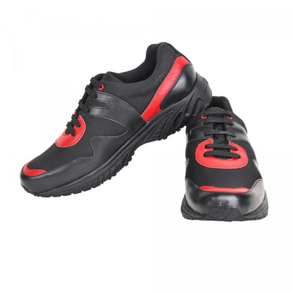 Pure Leather Black Sports Shoe with Rubber Outsole & touch of Red - BoltRDX