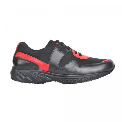 Pure Leather Black Sports Shoe with Rubber Outsole & touch of Red - BoltRDX